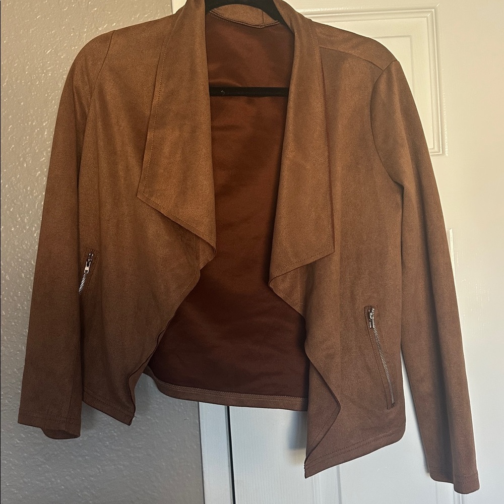 Brown Suede Jacket with Zipper Pockets
